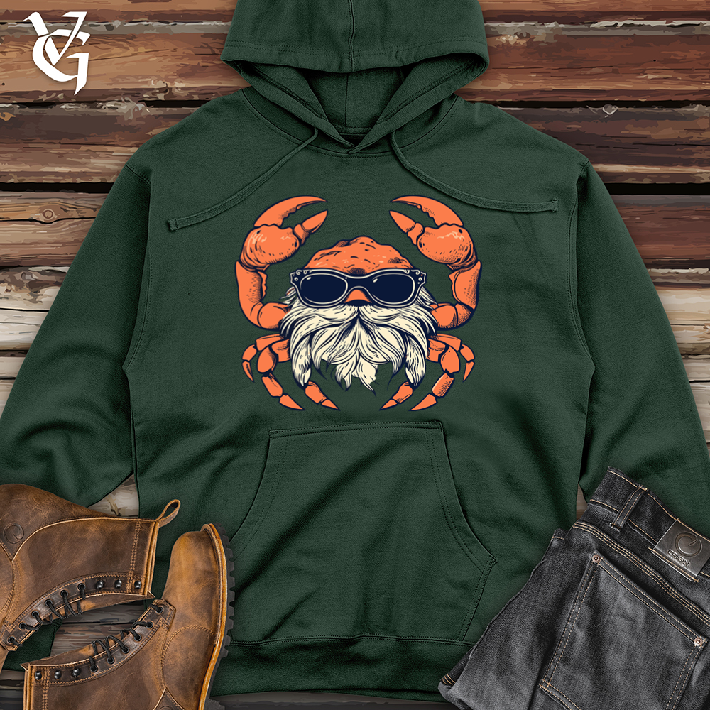 Viking Goods Crab Coastal Hipster Sandy Style Midweight Hooded Sweatshirt Alpine Green / L