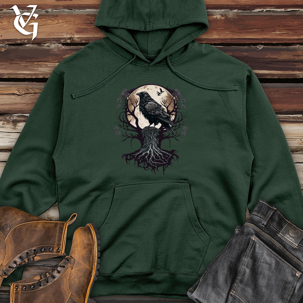 Viking Goods Full Moon Raven  Midweight Hooded Sweatshirt Alpine Green / L