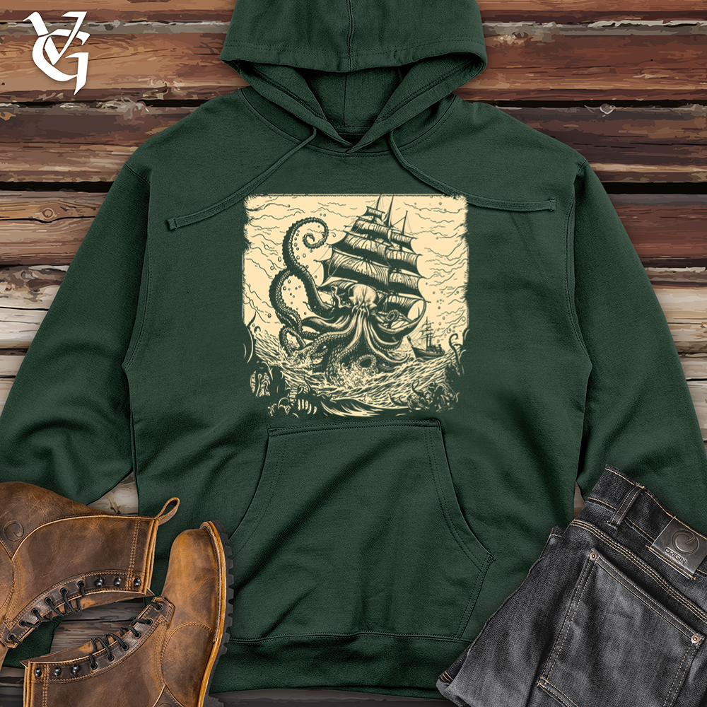 Viking Goods Kraken At Sea Midweight Hooded Sweatshirt Alpine Green / L