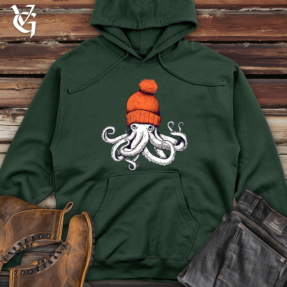Viking Goods Octopus Orange Beanie Midweight Hooded Sweatshirt Alpine Green / L