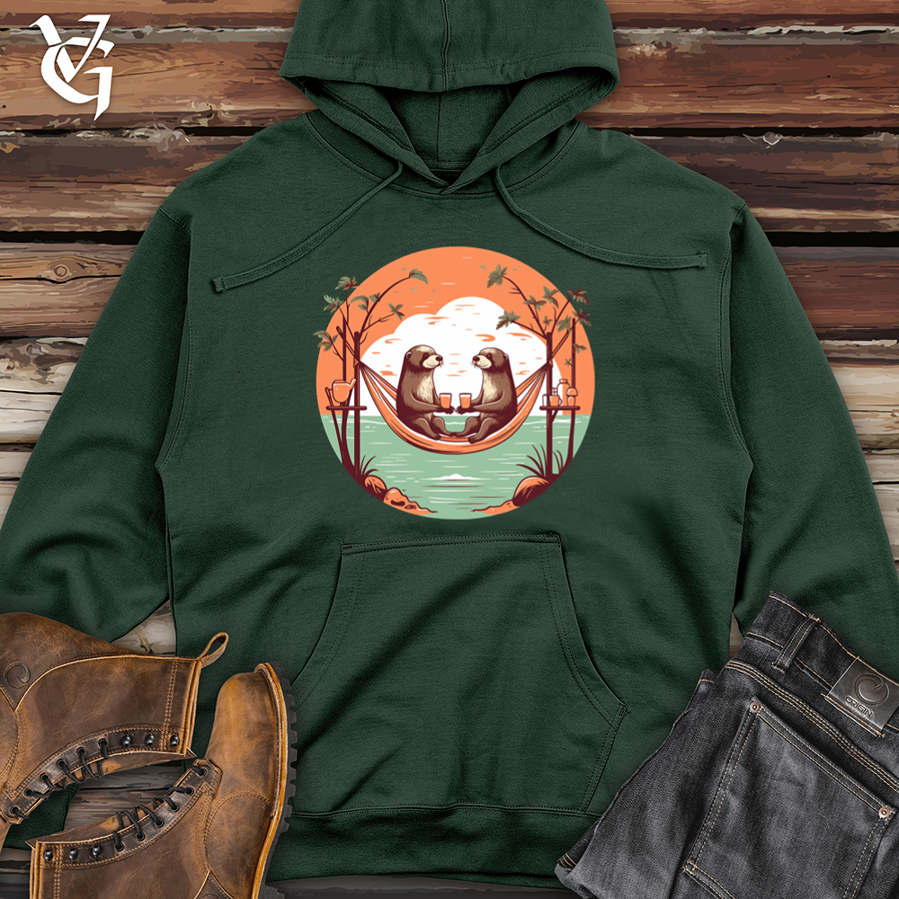 Viking Goods Otters Sunset Sip Midweight Hooded Sweatshirt Alpine Green / L