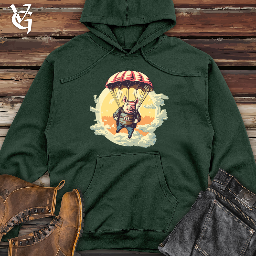 Viking Goods Pig Parachute Skydiving Excursion Midweight Hooded Sweatshirt Alpine Green / L