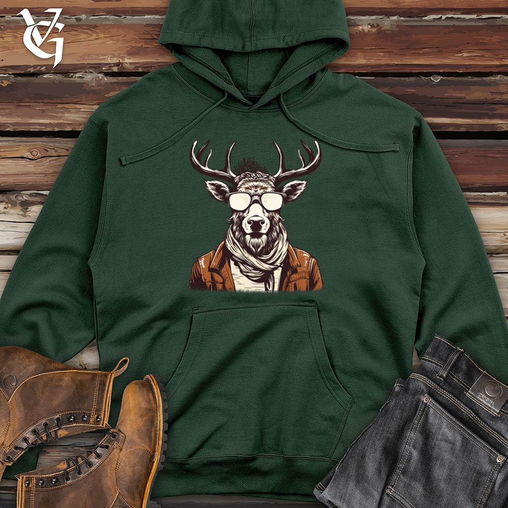Viking Goods Reindeer Northern Chill Hipster Elegance Midweight Hooded Sweatshirt Alpine Green / L