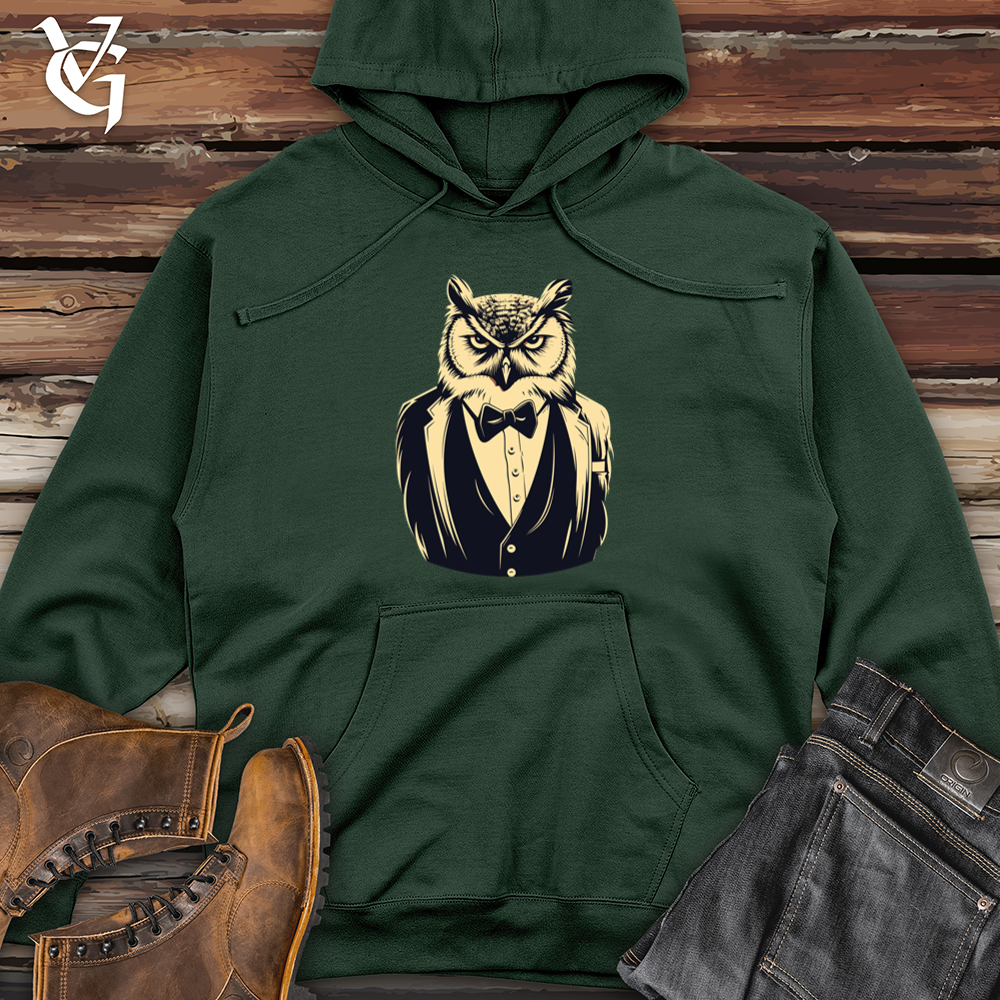 Viking Goods Retro Tuxedo Owl Midweight Hooded Sweatshirt Alpine Green / L