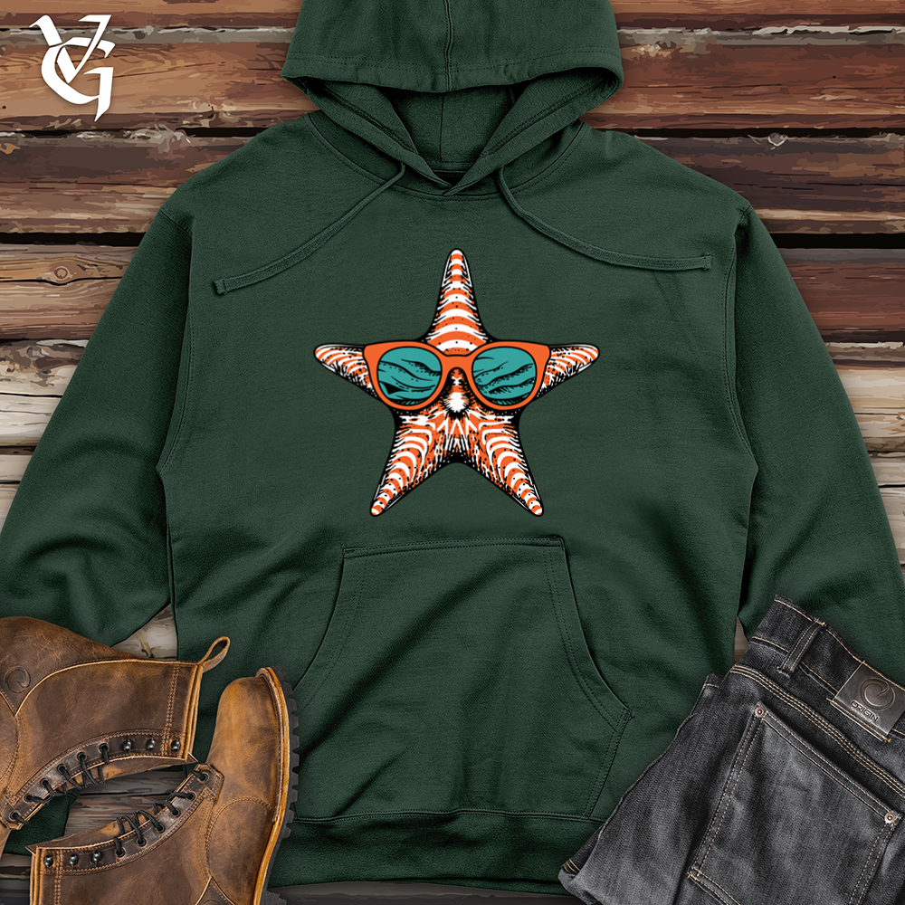 Viking Goods Starfish Seaside Chic Hipster Style Midweight Hooded Sweatshirt Alpine Green / L