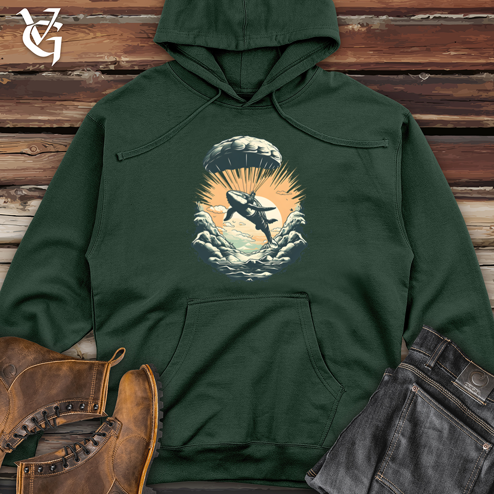 Viking Goods Whale Skydiving Parachute Journey Midweight Hooded Sweatshirt Alpine Green / L