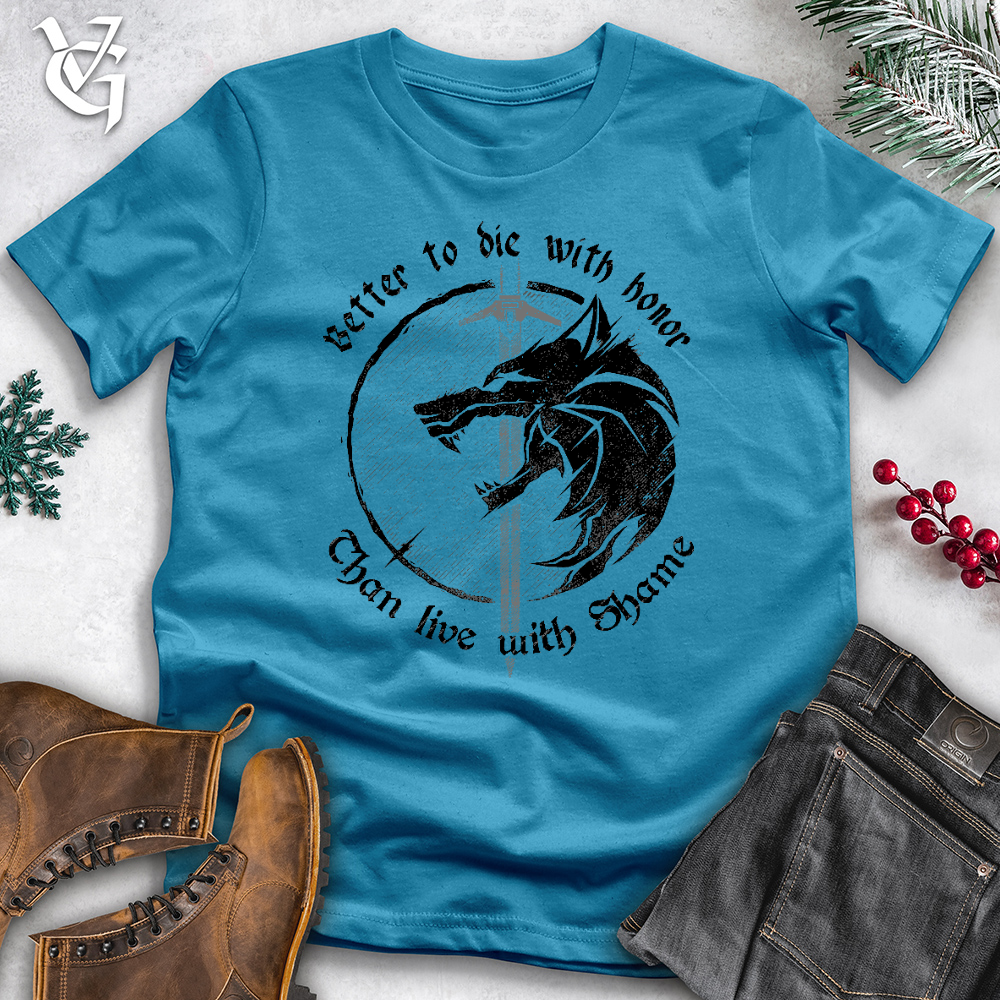 Viking Goods Die With Honor Wolf Cotton Tee Aqua / L