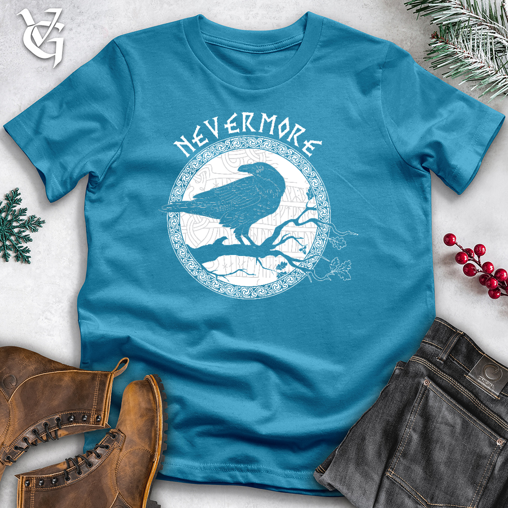 Viking Goods Nevermore White Winter Raven Cotton Tee Aqua / L