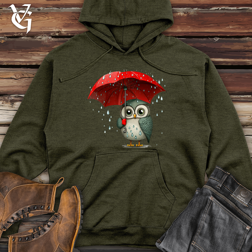 Viking Goods Owl In The Rain Midweight Hooded Sweatshirt Army Heather / L