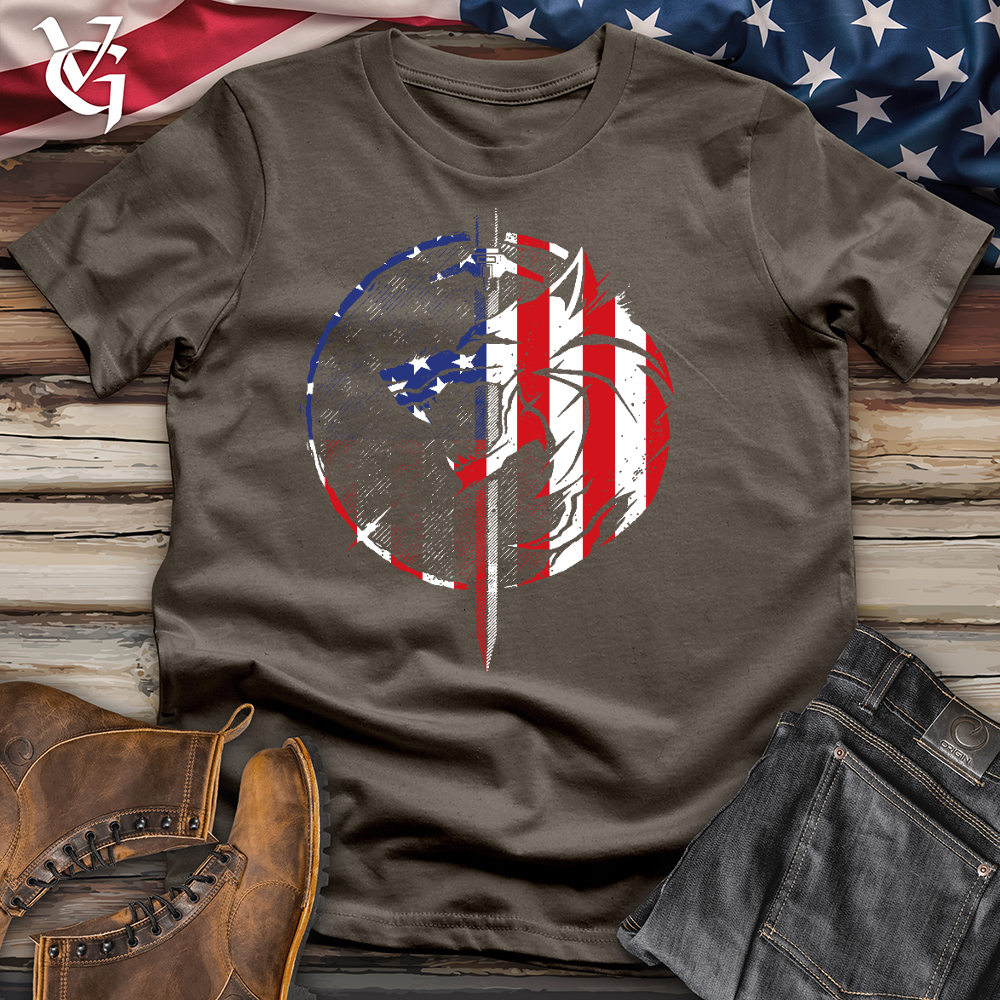 Viking Goods American Sword and Wolf Cotton Tee Army / L