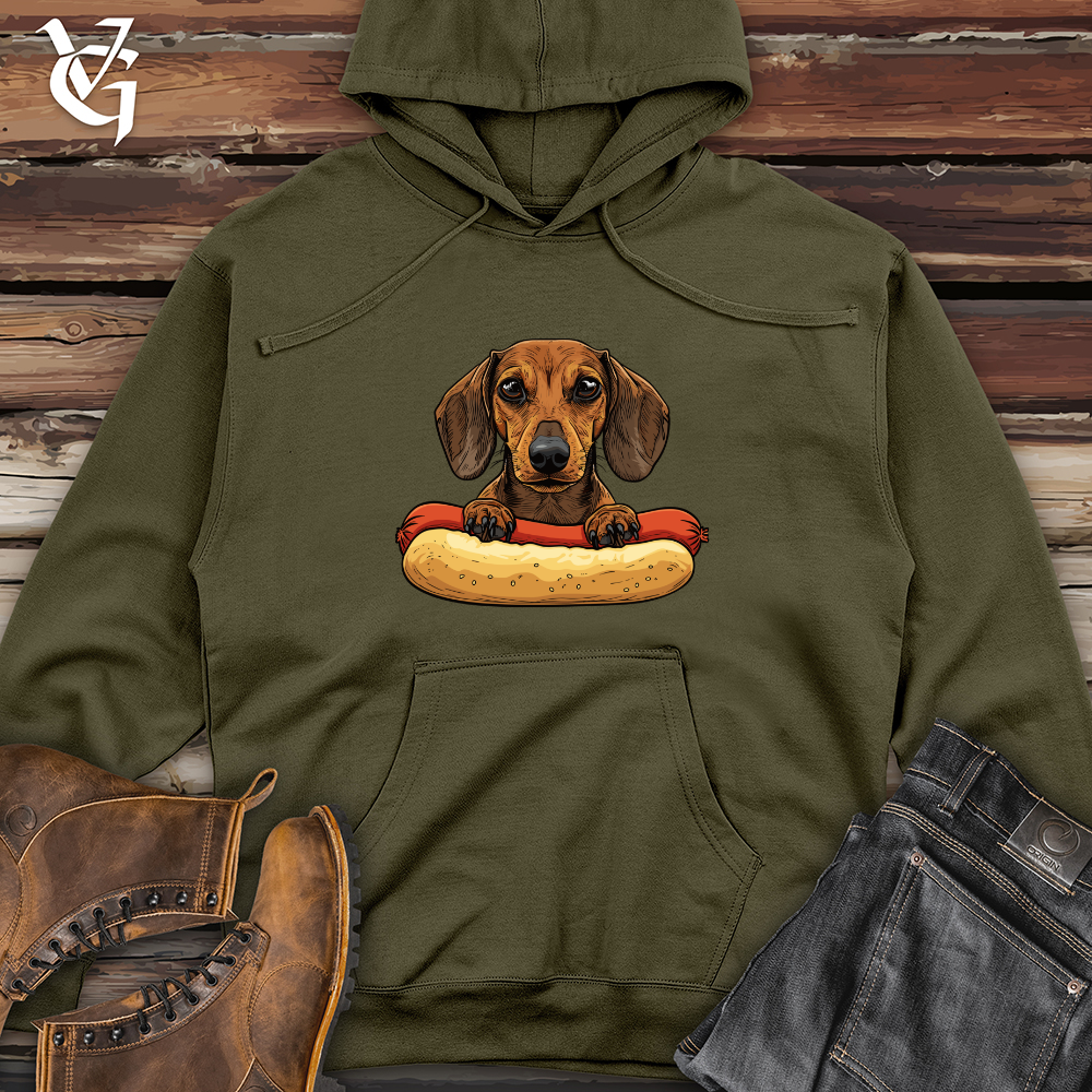 Viking Goods Dachshund Hotdog Hug Midweight Hooded Sweatshirt Army / L