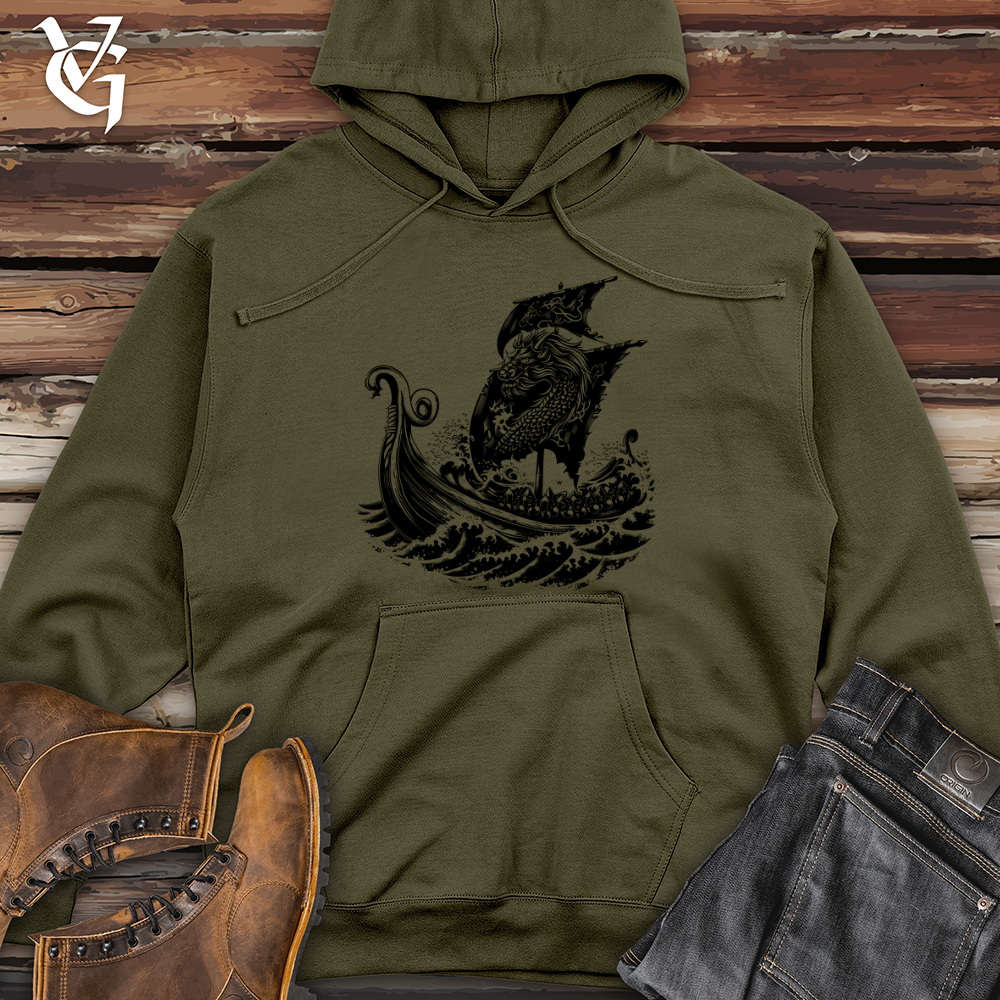 Viking Goods Dragon Ship Voyage Midweight Hooded Sweatshirt Army / L