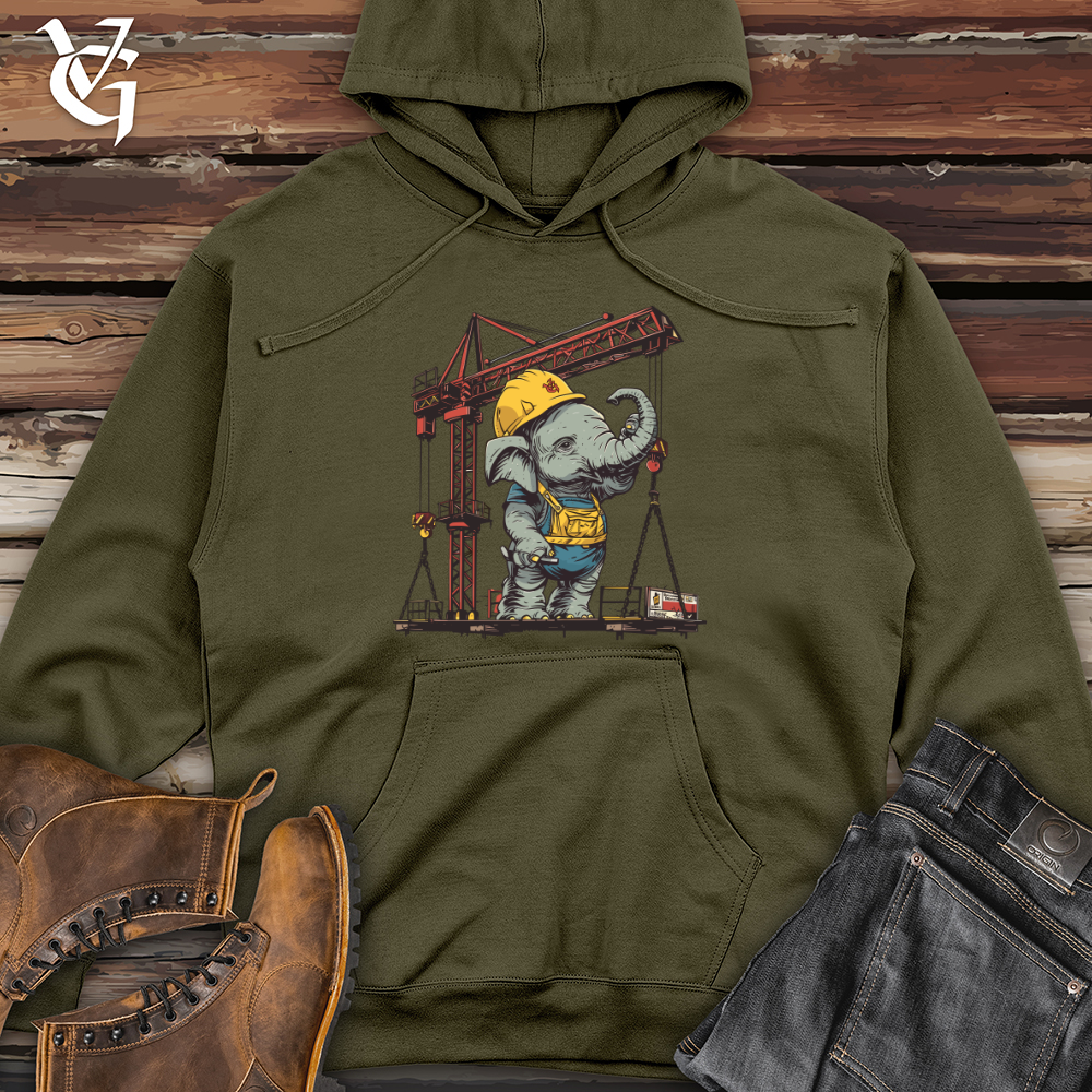 Viking Goods Elephant Construction Crew Midweight Hooded Sweatshirt Army / L