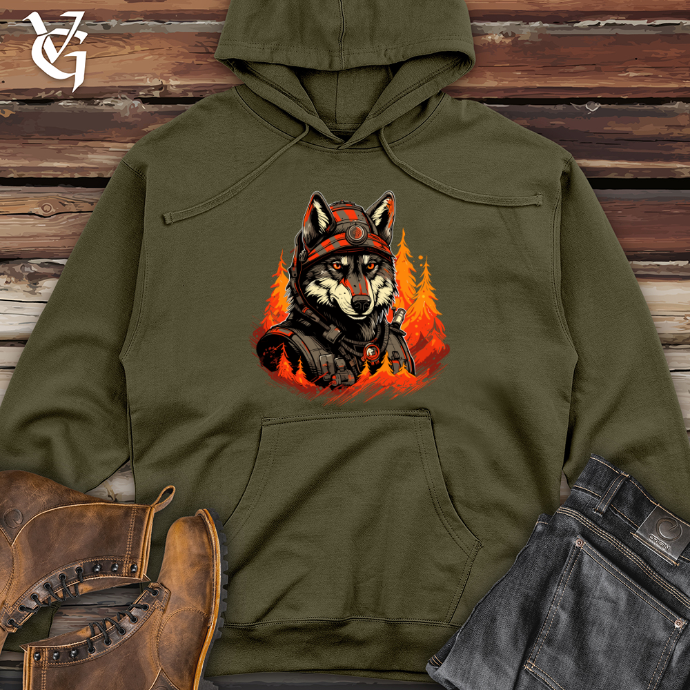 Viking Goods Firefighter Wolf Bravery Midweight Hooded Sweatshirt Army / L