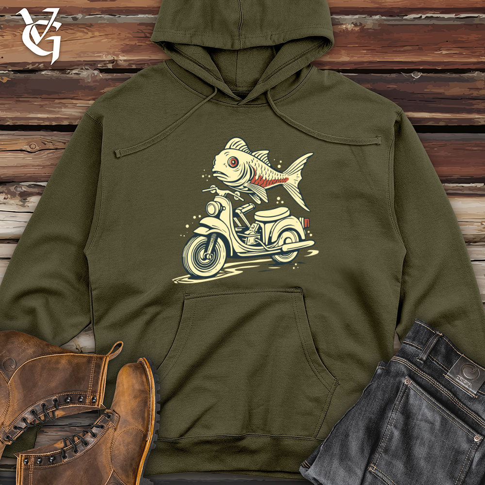 Viking Goods Fish Scooter Escape Midweight Hooded Sweatshirt Army / L