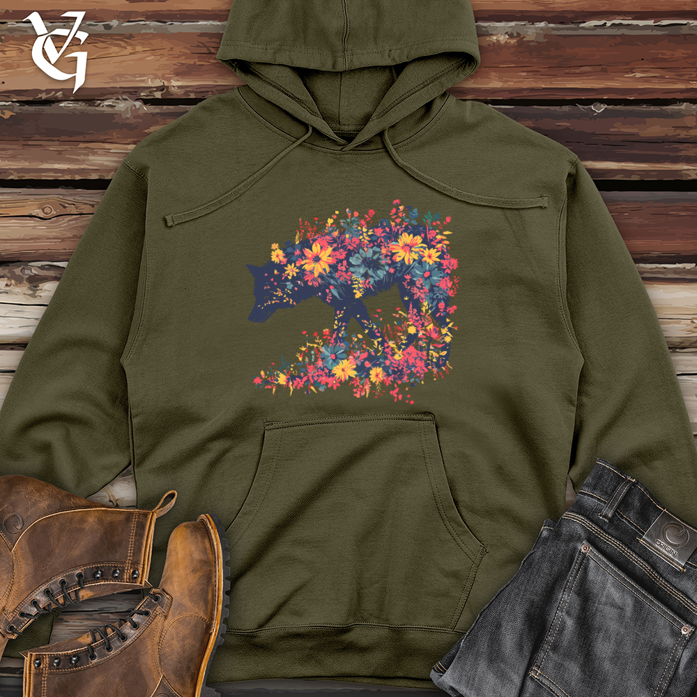 Viking Goods Floral Wolf Silhouette Midweight Hooded Sweatshirt Army / L