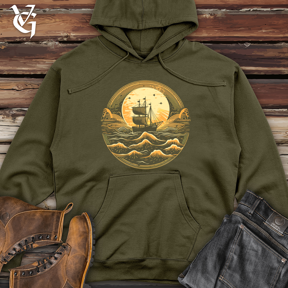 Viking Goods Galleon Moonlit Voyage Midweight Hooded Sweatshirt Army / L