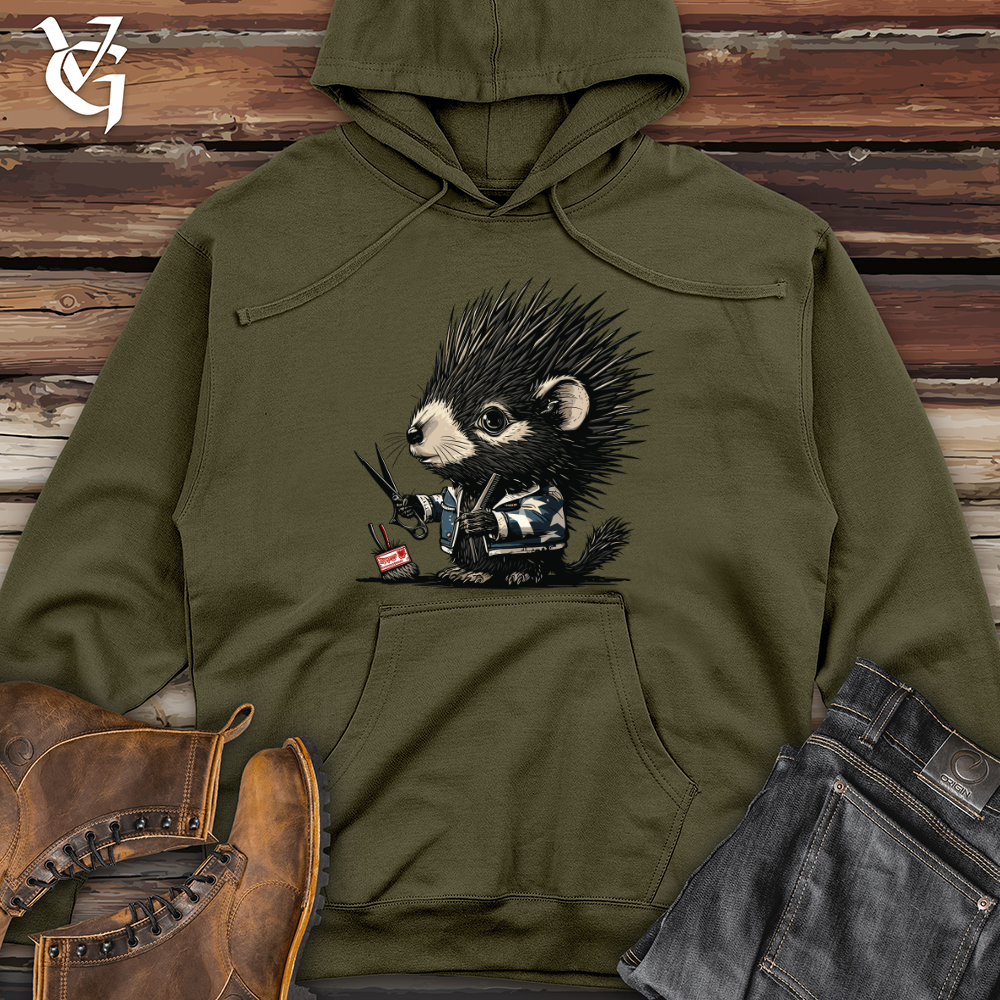Viking Goods Hedgehog Barber Shop Midweight Hooded Sweatshirt Army / L