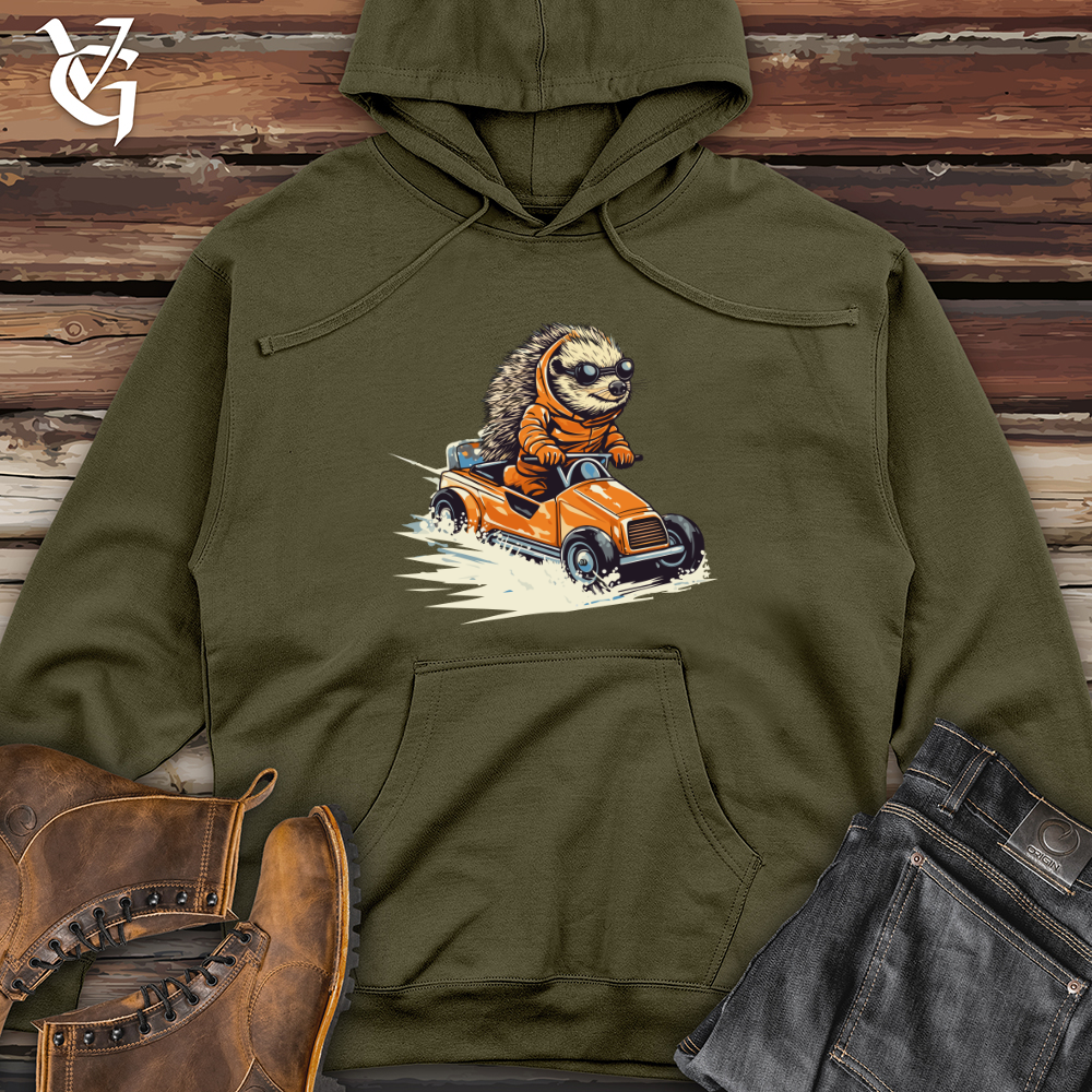 Viking Goods Hedgehog Racing Roadster Midweight Hooded Sweatshirt Army / L