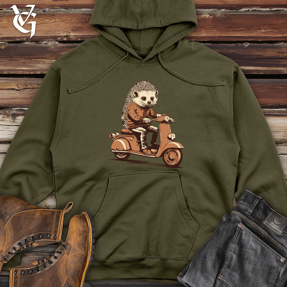 Viking Goods Hedgehog Scooter Midweight Hooded Sweatshirt Army / L