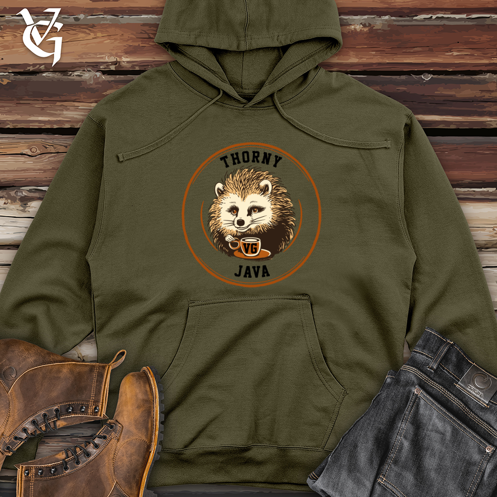 Viking Goods Hedgehog Spiky Sip Coffee Comfort Midweight Hooded Sweatshirt Army / L