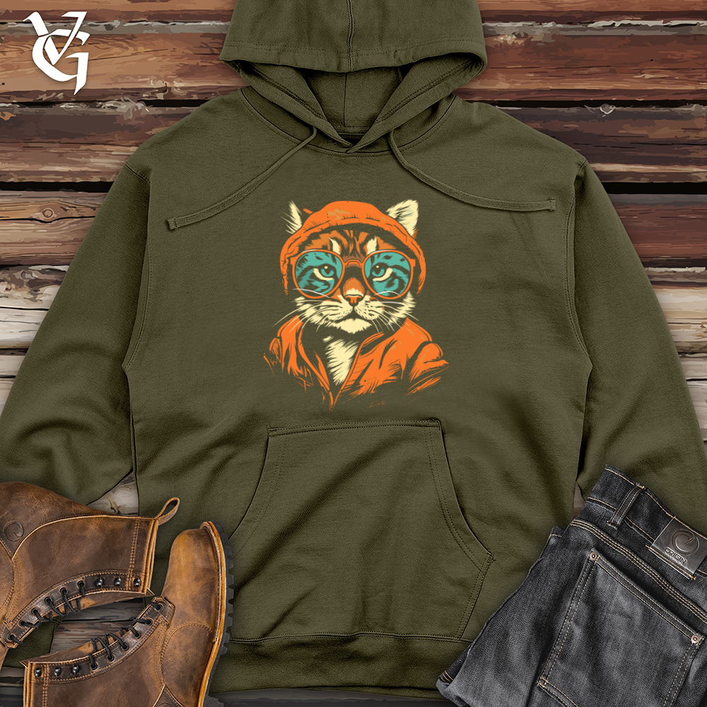 Viking Goods Hipster Cat Attitude Midweight Hooded Sweatshirt Army / L