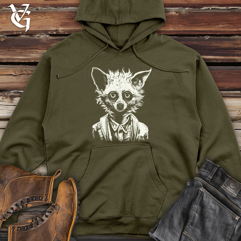 Viking Goods Hipster Lemur Look Midweight Hooded Sweatshirt Army / L