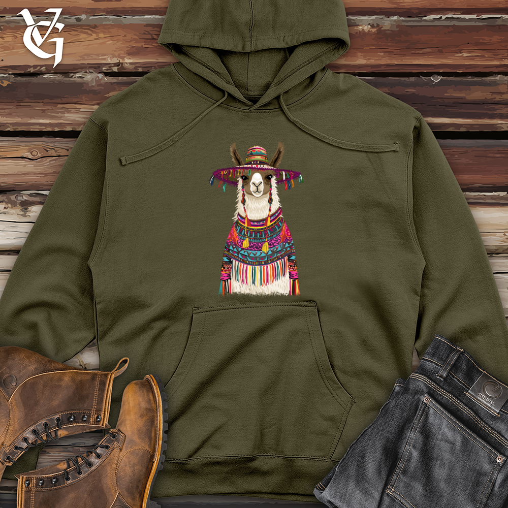 Viking Goods Llama Fiesta Attire Midweight Hooded Sweatshirt Army / L
