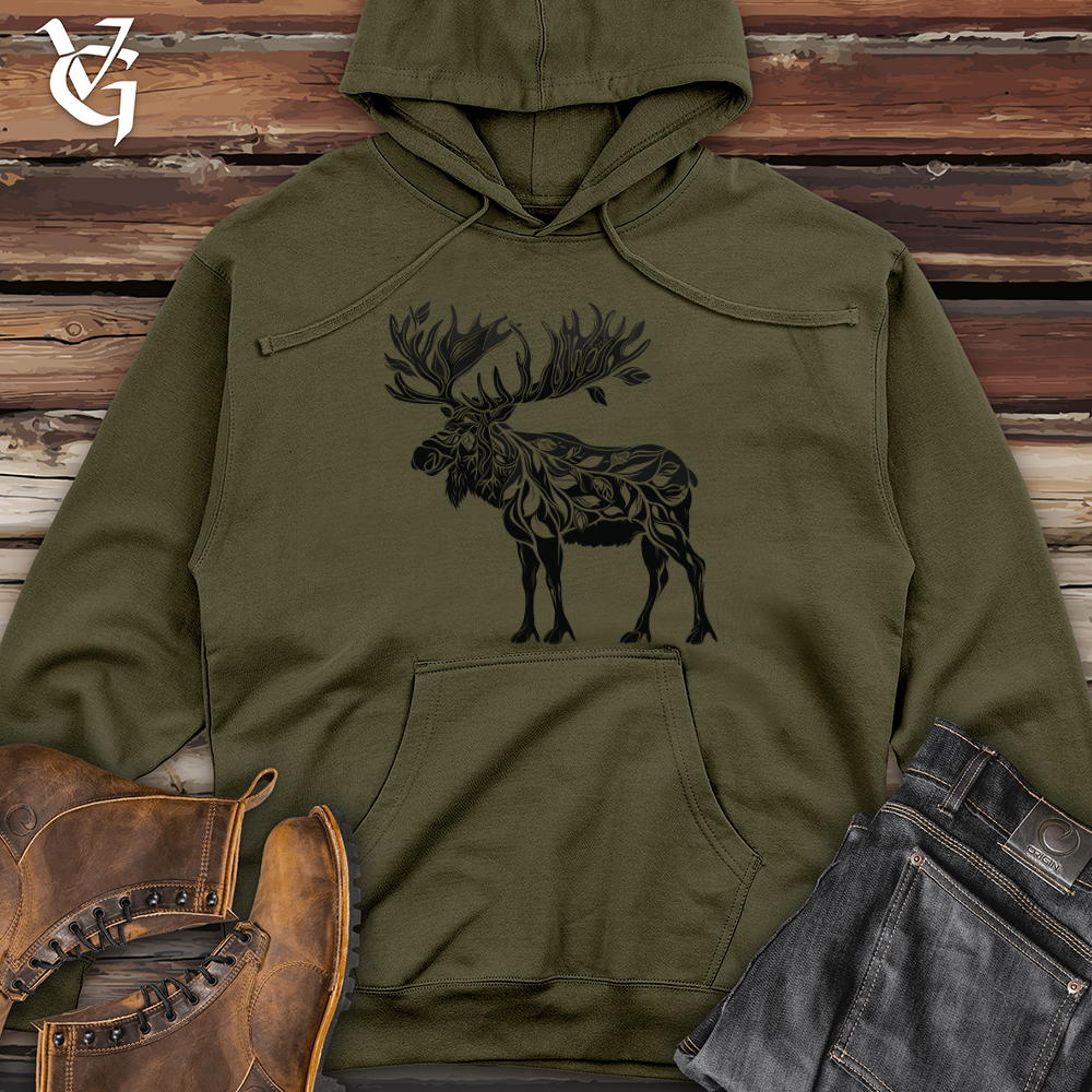 Viking Goods Majestic Moose Silhouette Midweight Hooded Sweatshirt Army / L
