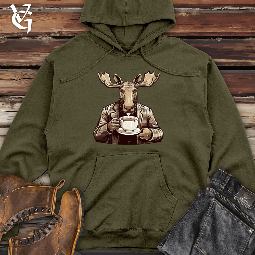 Viking Goods Mug-Wielding Moose Midweight Hooded Sweatshirt Army / L