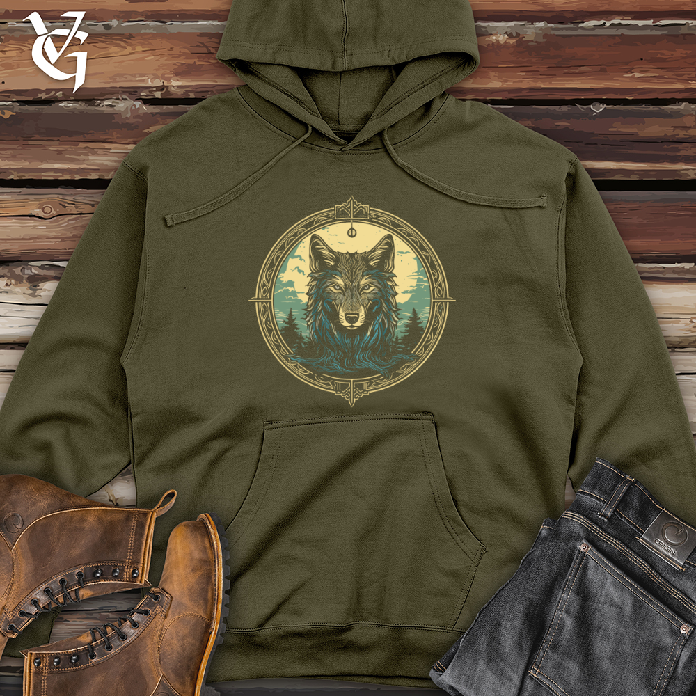 Viking Goods Mystic Wolf Compass Midweight Hooded Sweatshirt Army / L