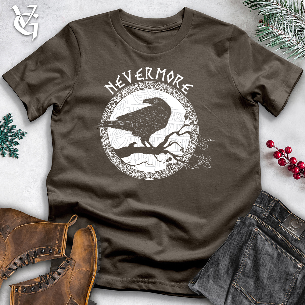 Viking Goods Nevermore White Winter Raven Cotton Tee Army / L