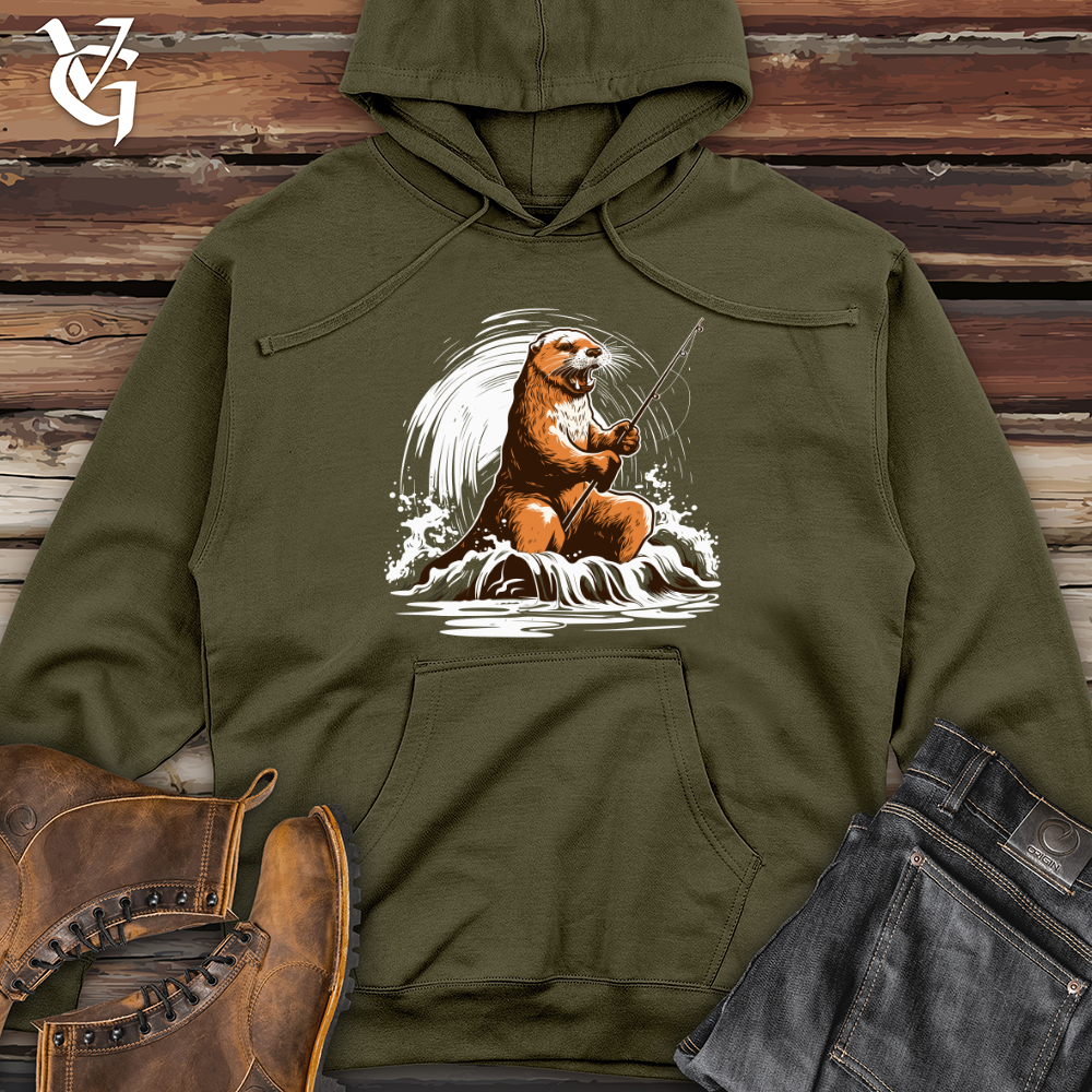 Viking Goods Otter Fishing Adventure Midweight Hooded Sweatshirt Army / L