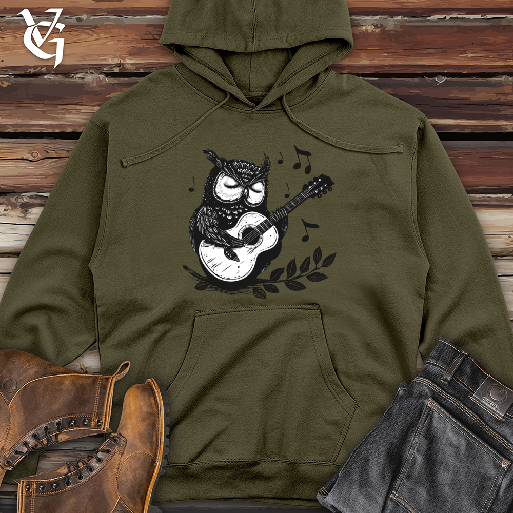 Viking Goods Owl Guitar Serenade Midweight Hooded Sweatshirt Army / L