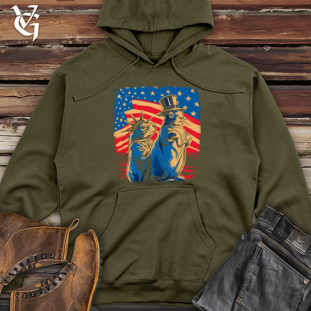 Viking Goods Patriotic Squirrels Display Midweight Hooded Sweatshirt Army / L
