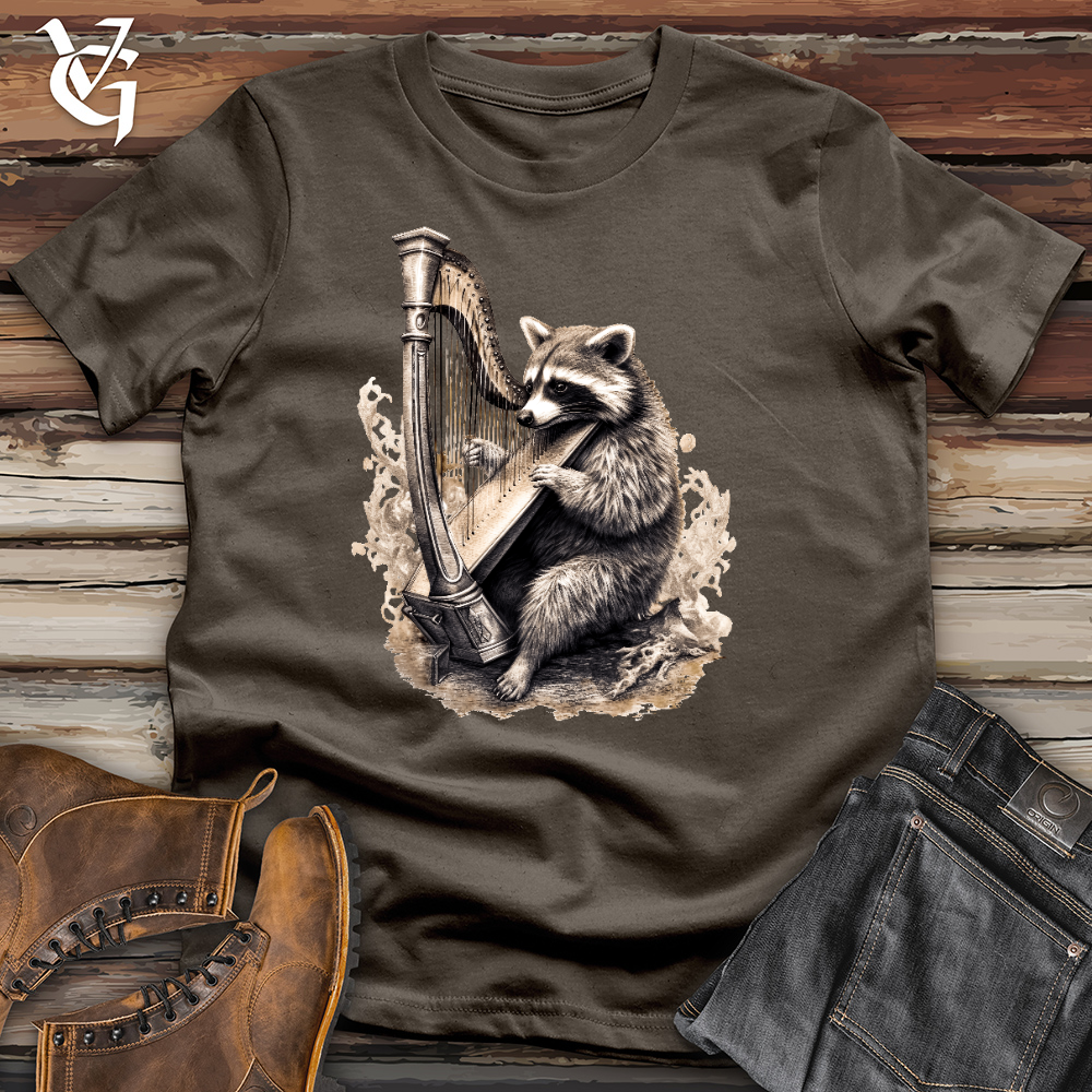 Viking Goods Raccoon Harp Player Cotton Tee Army / L