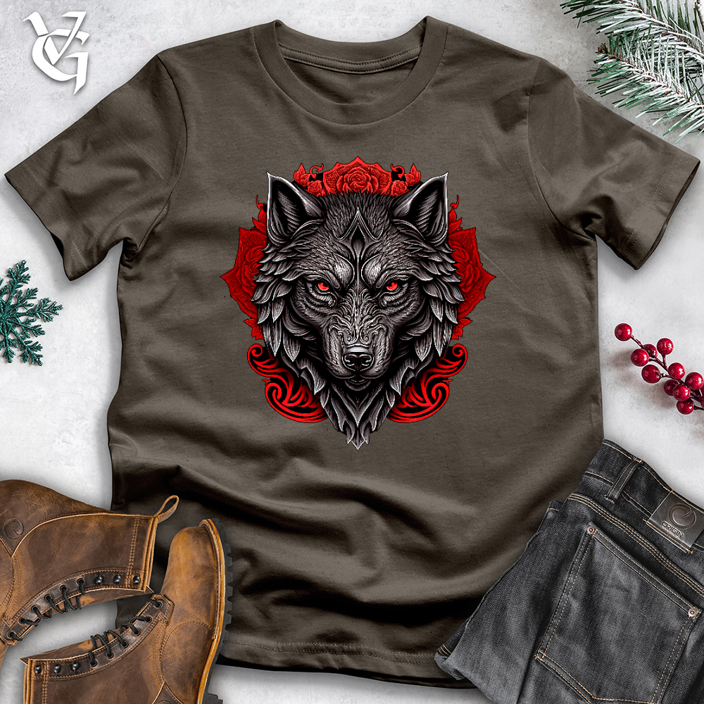 Viking Goods Red Flower Wolf Cotton Tee Army / L