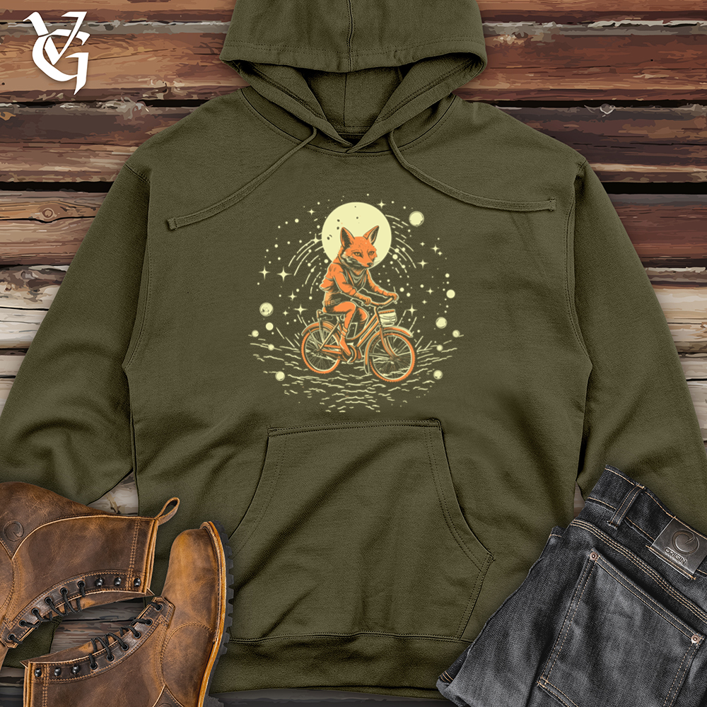 Viking Goods Retro Cosmic Bicycle Fox Midweight Hooded Sweatshirt Army / L