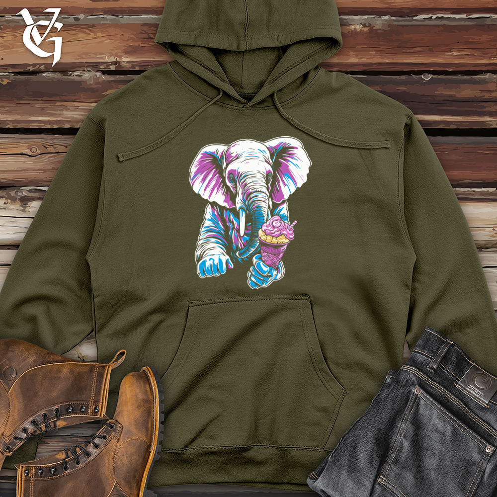 Viking Goods Retro Cosmic Ice Cream Elephant Midweight Hooded Sweatshirt Army / L