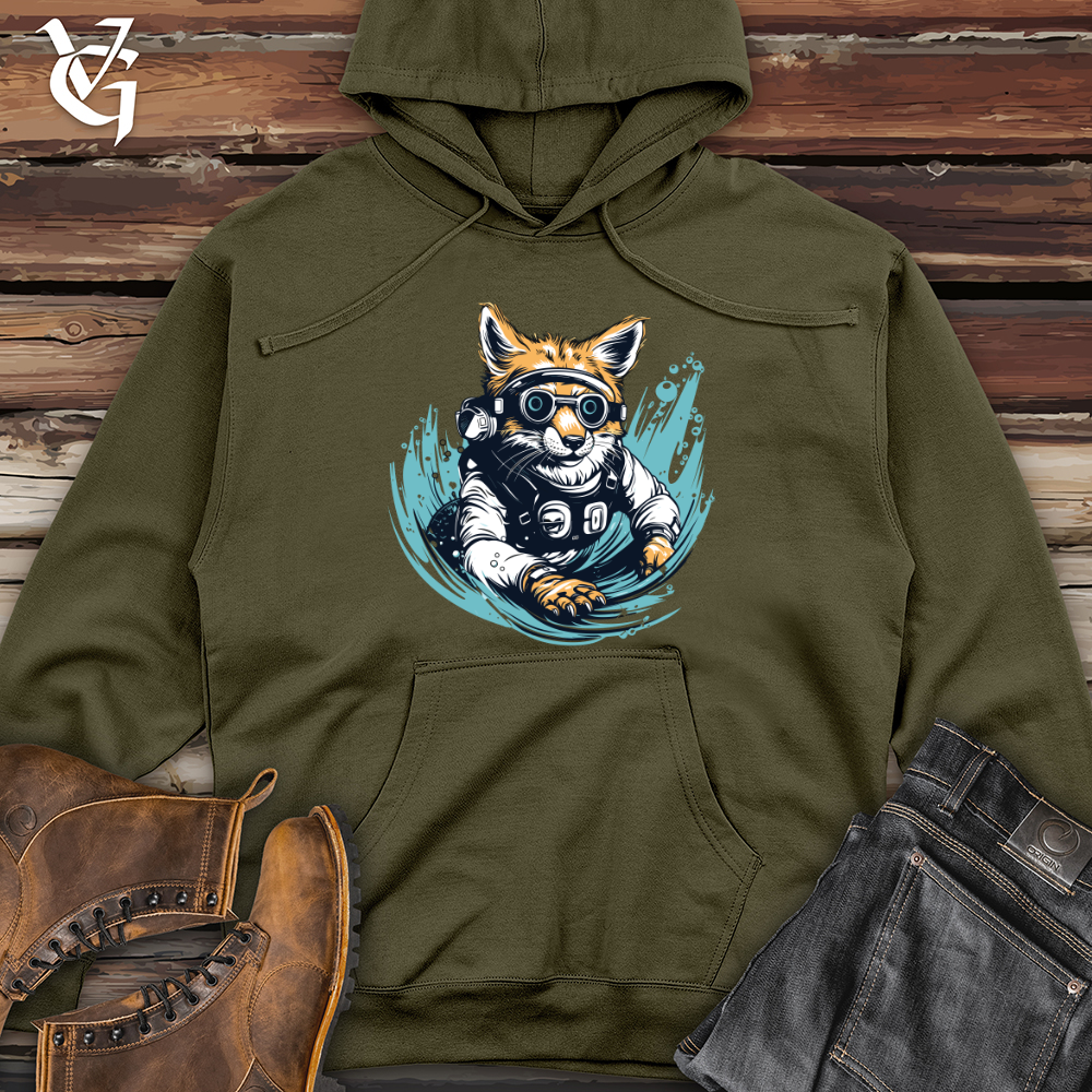 Viking Goods Retro Dive Fox Midweight Hooded Sweatshirt Army / L
