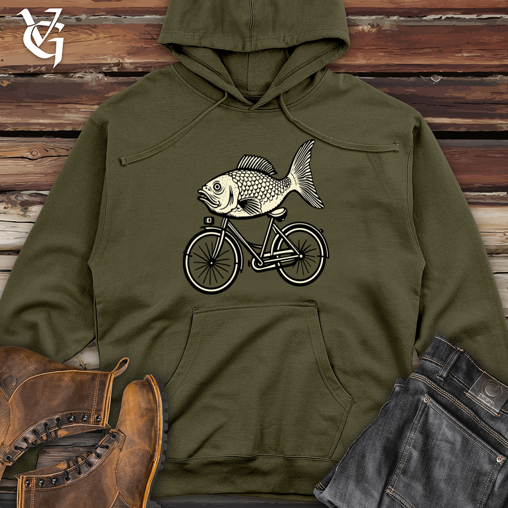 Viking Goods Retro Riding Fish Midweight Hooded Sweatshirt Army / L