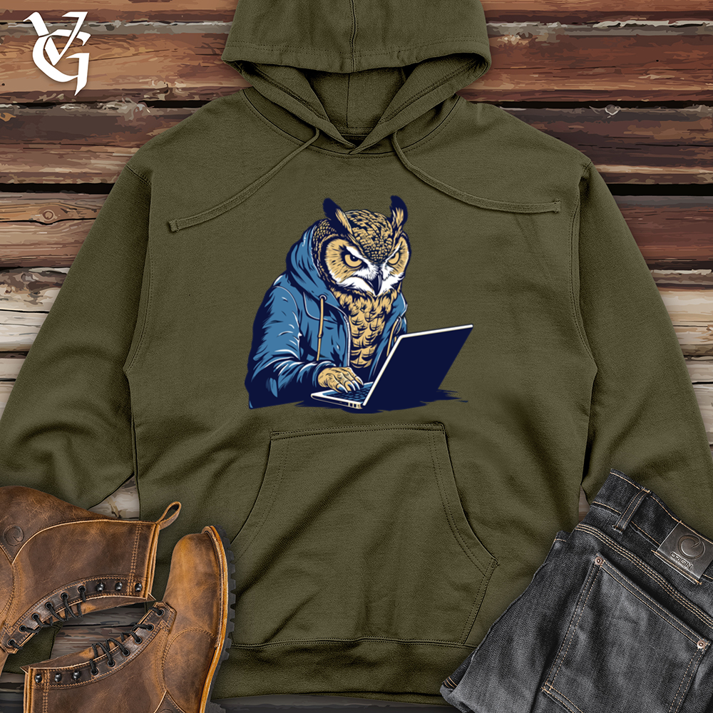 Viking Goods Retro Wise Tech Owl Midweight Hooded Sweatshirt Army / L