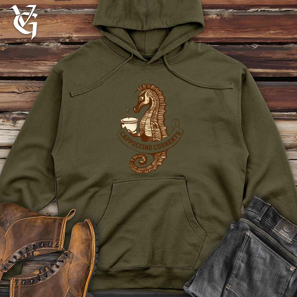 Viking Goods Seahorse Ocean Sip Coffee Calm Midweight Hooded Sweatshirt Army / L