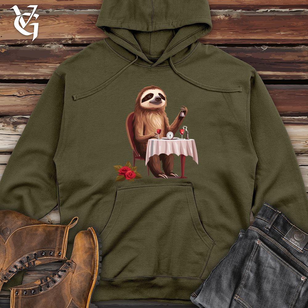 Viking Goods Sloth Fine Dining Midweight Hooded Sweatshirt Army / L