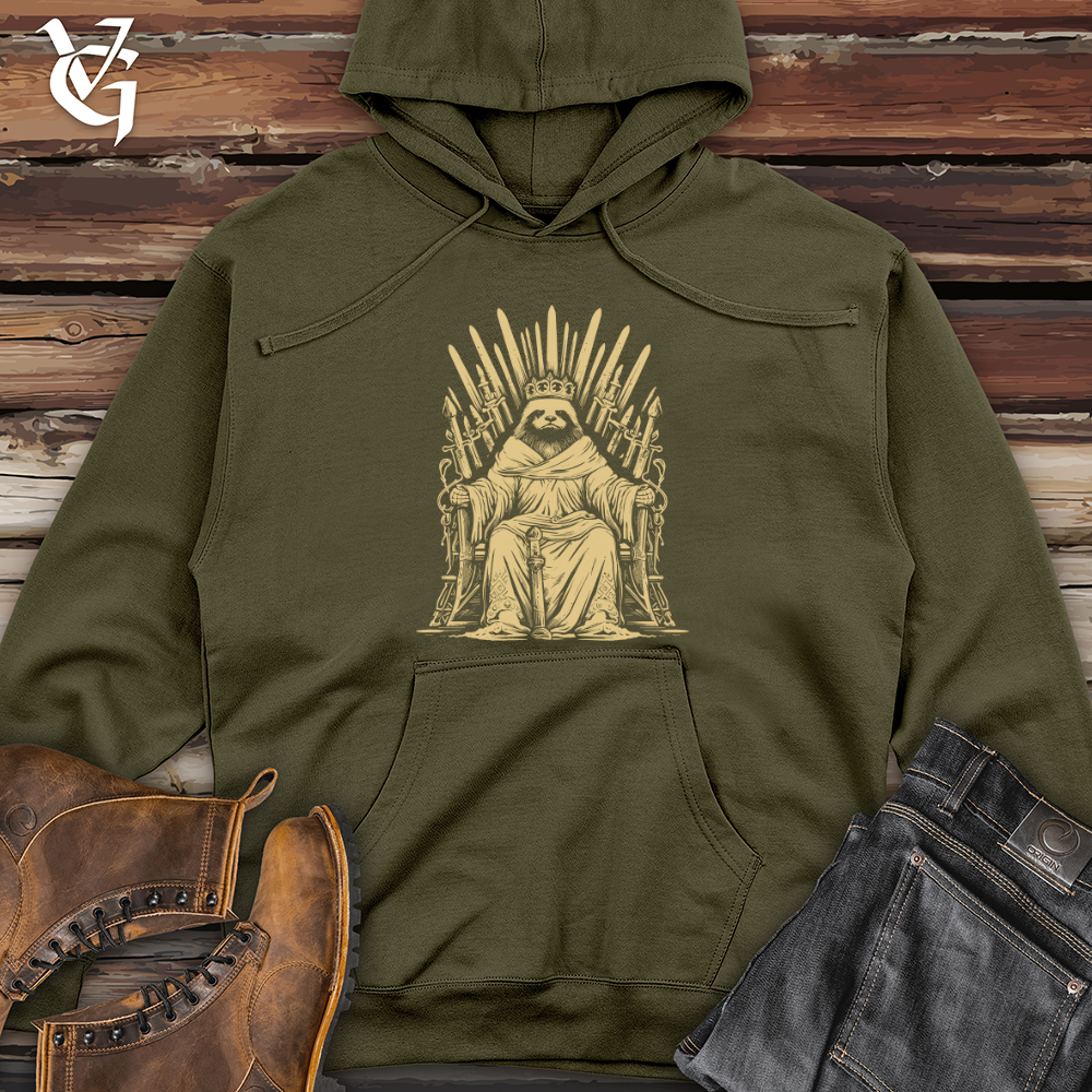 Viking Goods Sloth Regal Throne Midweight Hooded Sweatshirt Army / L