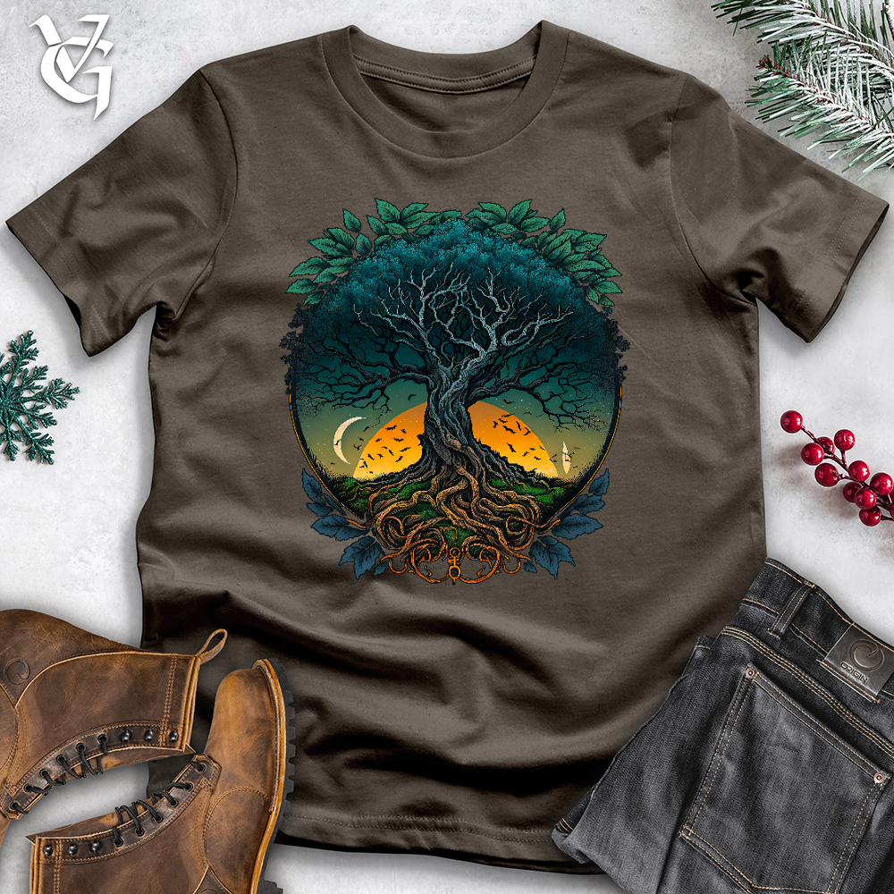 Viking Goods Sunset Yggdrasil Tree Cotton Tee Army / L