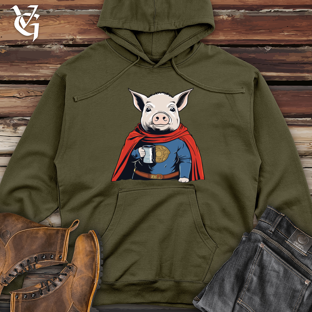 Viking Goods Super Hero Pig Midweight Hooded Sweatshirt Army / L