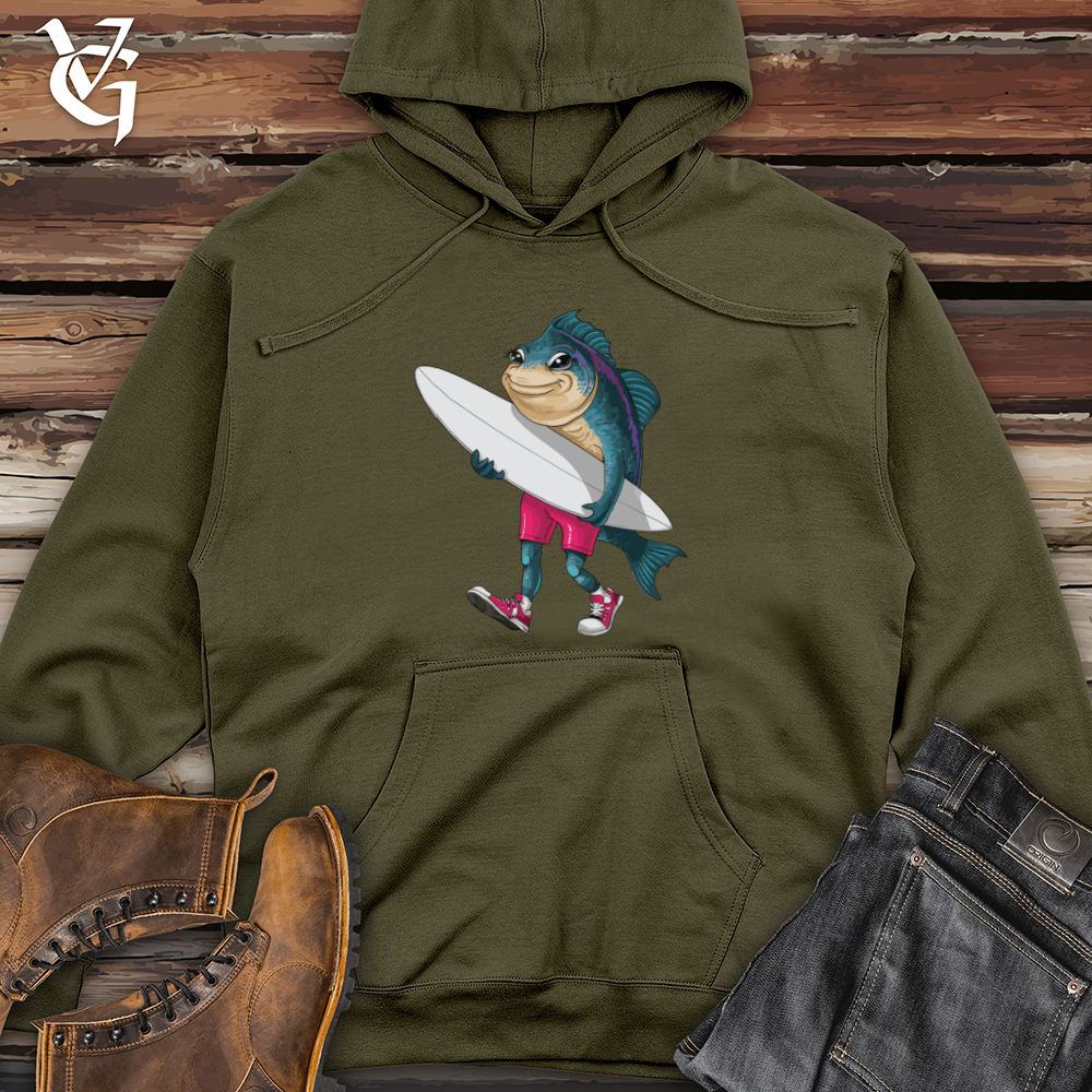 Viking Goods Surfing Fish Midweight Hooded Sweatshirt Army / L