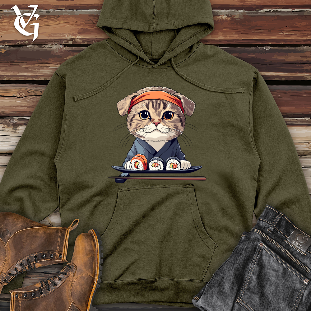 Viking Goods Sushi Master Cat Midweight Hooded Sweatshirt Army / L