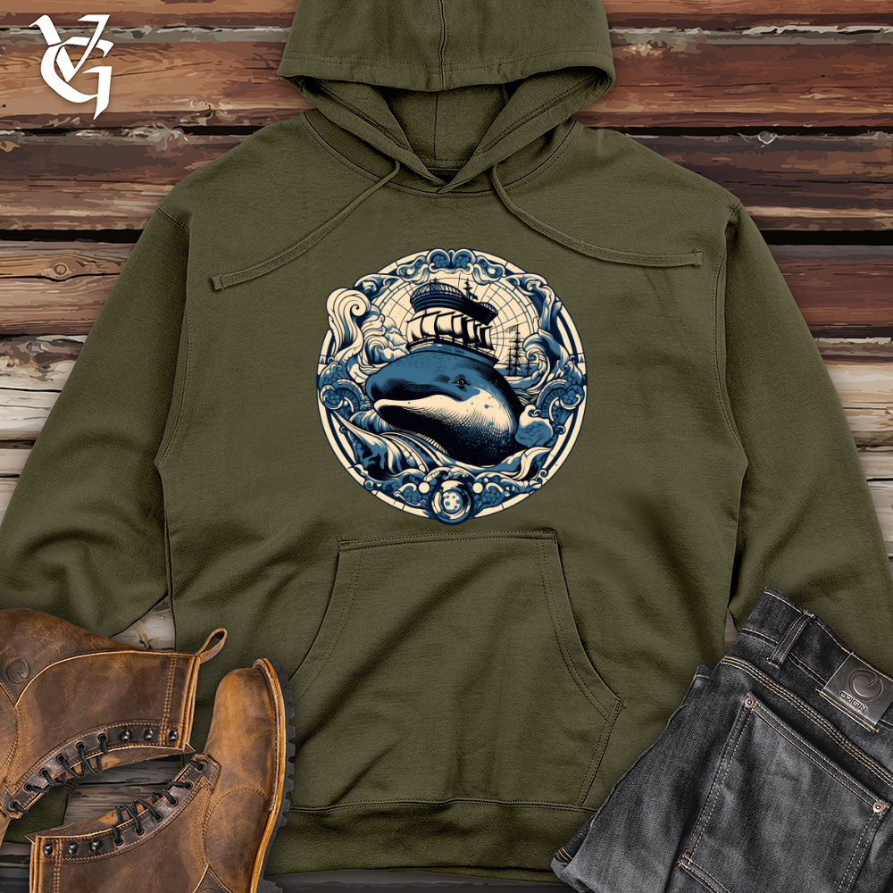 Viking Goods Whale Nautical Voyage Midweight Hooded Sweatshirt Army / L